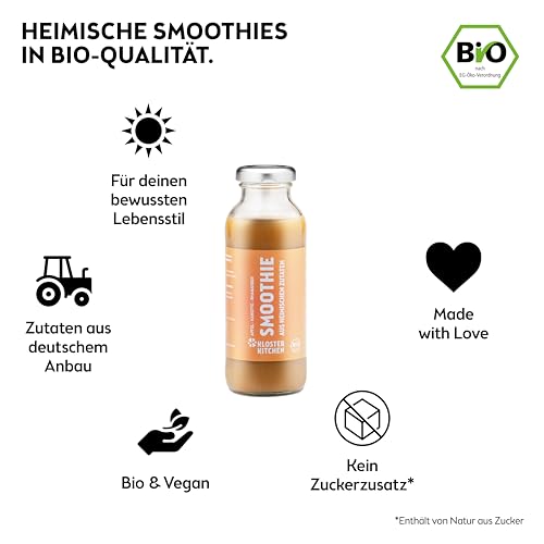 Kloster Kitchen Bio Smoothie Mix 6x 250 ml 3 Sorten I Set Rot Orange Grün vegan | Superfood Frühstück I To Go Glasflasche I Powerfood aus heimischen Zutaten - Erdbeer Karotte Gurke