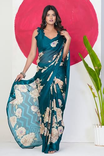 Image of MIRCHI FASHION Women Saree Floral Printed Chiffon | Breathable Lightweight Summer Sari for Office and Daily Use with Unstitched Blouse (Available in 20 Styles)