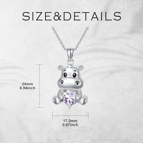 Image of PROESS Animal Birthstone Necklace 925 Sterling Silver Otter /Axolotl /Hippo /Elephant /Dachshund /Monkey /Red Panda Pendant Necklace Animal Birthstone Jewelry Gifts for Women