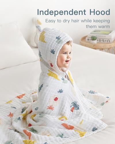 Image of Muslin Baby Hooded Towel 43 x 43 Inch (Botanical)