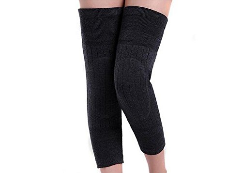 Long 17.3in Unisex Breathable Blend Winter Warmer Knee Brace Pads Thicken Thermal Knit Knee Warmers Sleeve Pads Legging Stockings for Women Men Outdoor Sports Black