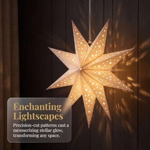 Image of LIOOBO Paper Lanterns 3pcs 9-Pointed Paper Star Lantern Shades for Christmas