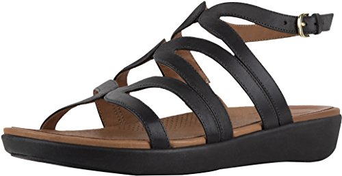 FitFlop Womens Strata Leather Caged Gladiator Sandals Black 8 Medium (B,M)