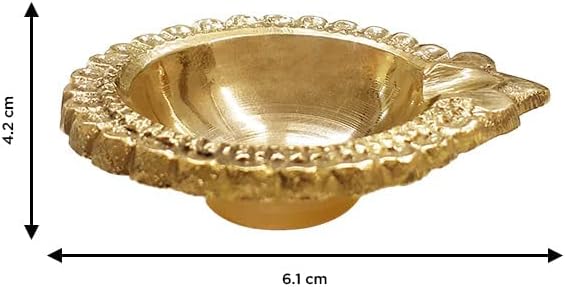 Decorative Brass Pooja Diya Oil Lamp for Hindu Prayer Aarti Mandir Temple Home Decor. Pack of 3