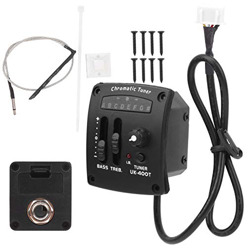 Generic UK400T Ukulele Pickup Electric Box Pick‐Up Equalizer Minor 4‐String Guitar Pickups, 音量コントロールノブとバッテリーインジケーター付き