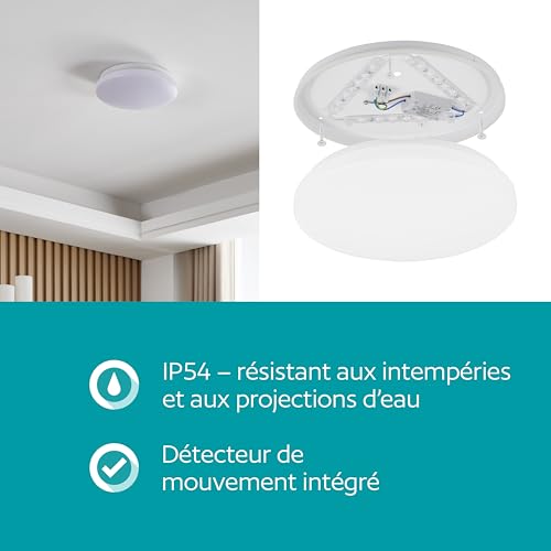 Plafonnier extérieur LED avec détecteur Approdo Eglo blanc IP54
