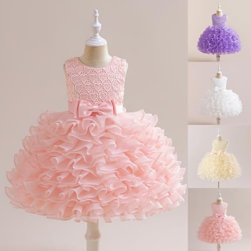 Girls Bow Layered Lace Birthday Party Tulle Pageant Dress Toddler Flower Girl Wedding Bridesmaid Prom Gowns for 2-8 Years2
