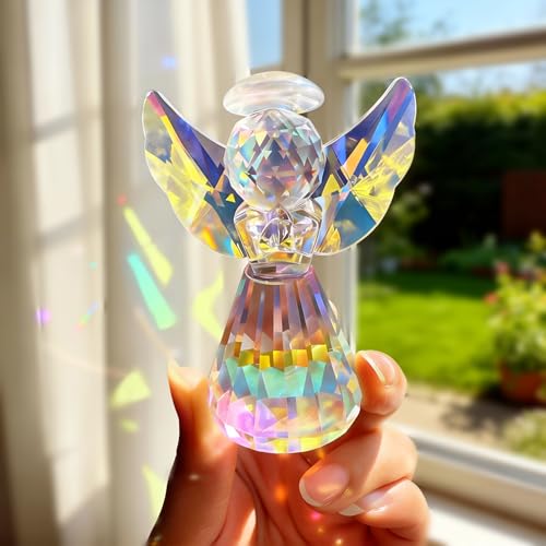 Image of 3'' Colorful Crystal Guardian Angel Figurine Christmas Angel Gift for Women | Glass Angel Statues for Valentine's Day Wedding Christmas Home Table Decoration Collectible,Birthday Gift For Sister