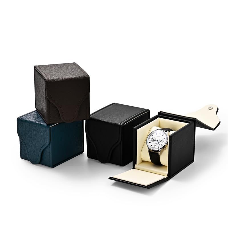 Caja de reloj de cuero negro cuadrada con cojín extraíble para regalo de viaje