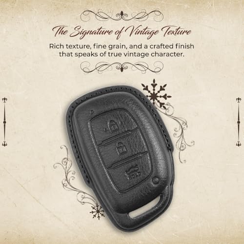 Image of keyzone dual leather key cover for Hyundai i20, Creta, Venue, Tucson, Alcazar, Verna, Xcent, Aura, Elantra 3 button smart key