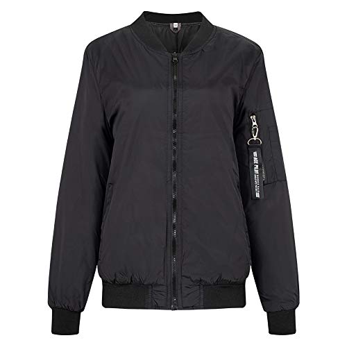 SUNDAY ROSE Bomber Jacket Women Lightweight Zip Up Padding Flight Jackets Outerwear-Black,X-Small