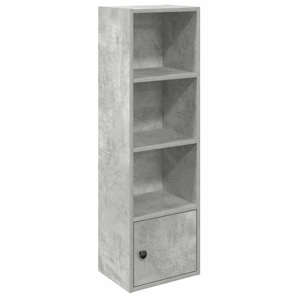 Makastle Petite bibliothèque avec 3 Compartiments et 1 Porte - Étagère sur Pied pour DVD, Rangement de Bureau - pour Salon, Bureau - Gris béton - 31 x 24 x 102 cm
