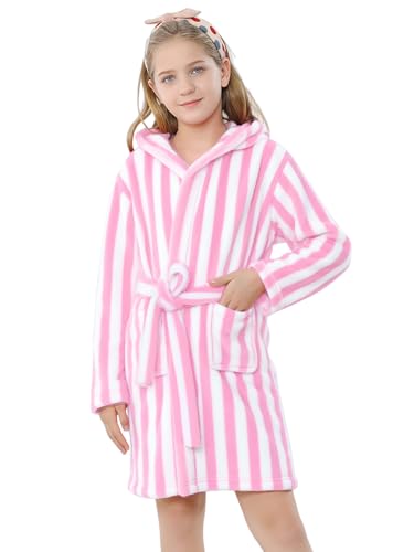 Image of Umeyda Girls & Women Fleece Hooded Robes, Soft Fuzzy Bathrobe Warm Plush Fluffy Bath Robe for Kids Womens