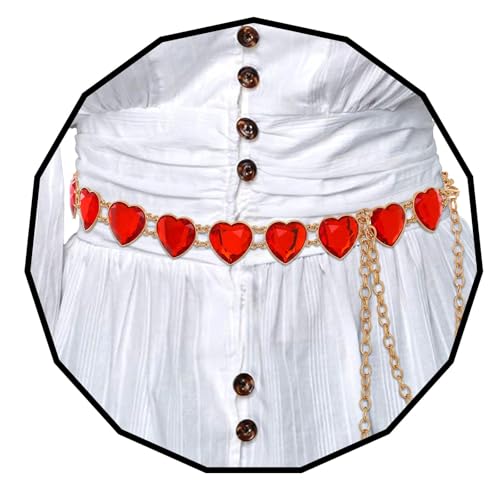 ELABEST Red Gem Chain Belt Rhinestone Cosplay Costume Waist Chain for Women