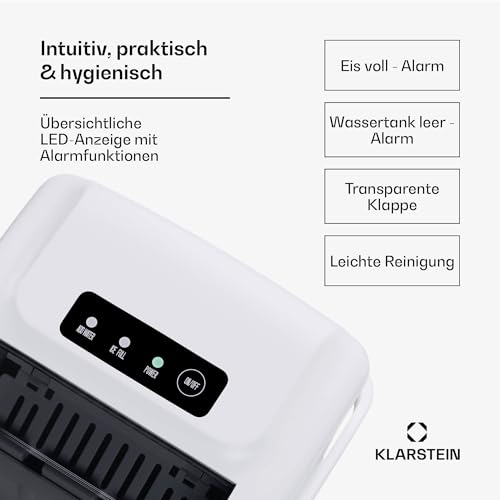 Klarstein Eiswürfelmaschine - 12kg/24h, 2 Größen, 1,3L Wassertank, LED-Anzeigen, transparenter Deckel, tragbar, Eiswürfelbereiter für Partys/Gartenfeste – Bild 4