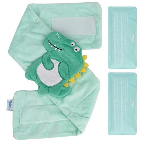 Image of Hilph Baby Colic, Gas and Upset Stomach Relief, Heated Warmer Tummy Wrap with 2 Gel Packs for Newborns and Infants, Baby Heating Pad Swaddling Belt Natural Relief (Green Dinosaur)