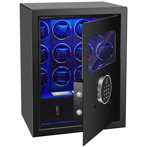 Safe Watch Winder Box for 12 Automatic Watches,with Fingerprint and