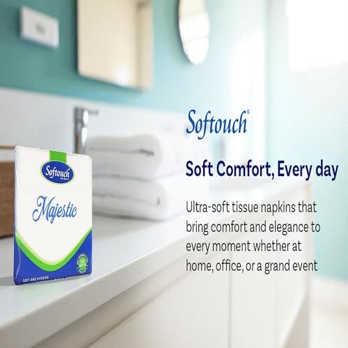 Image of Softouch Paper Napkins - 100 Pulls (100 x 4 Packs 400 Pcs Napkins) (30x30 cm) | Ultra Soft & Absorbent Tissue Paper for Party, Birthday, Home, Kitchen & Restaurant Use