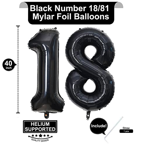 Image of 40 Inch Black 18 Number Balloons Giant 18 Balloons Black Birthday Balloons 18th Birthday Anniversary Events Party Decorations Supplies