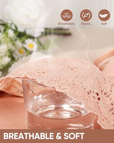 Image of Women's High Waisted Underwear Ladies Lace Sexy Panties Breathable Soft Stretch 4 Pack Full Coverage