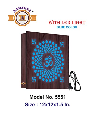 Image of Decorative Wooden Om Photo Frames for Wall with Light Decorative Wooden Wall Lights Lamps with HD Lights Very Attractive for Home and Hall Living Rooms with Lights for Home (Blue Color)