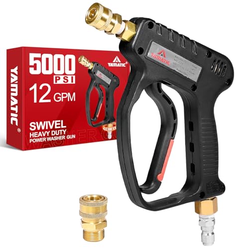 YAMATIC Short Pressure Washer Gun with Swivel, 5000 PSI Power Washer Wand Stubby Trigger Handle with 3/8