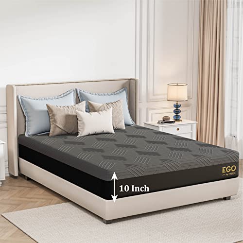 Egohome 10 Inch Full Mattress, Copper Gel Memory Foam Mattress In A Box, Therapeutic Mattress For Back Pain Relief, Medium Single Mattress Made In Usa, Certipur-Us Certified, 54”X75”X10”, Black #TOP5