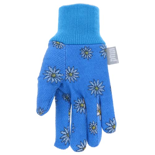 Mud Basic Women's Pvc Dotted Palm And Daisy Printed Jersey Garden Glove, Extreme Comfort, Excellent Grip, Durable Wear, Blue, Medium/Large (M61001B-Wml),Md61001B-Wml #TOP3