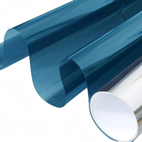 Vinilo Ventana Privacidad 40 x 120 cm Cristal Unidireccional Protector de Privacidad Anti 99% UV y Anti 92% IR Lámina de Espejo para Ventanas para Cocina Oficina, Azul Oscuro