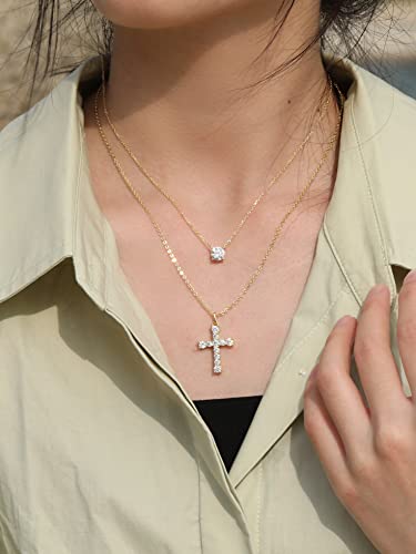 S.leaf Cross Necklace For Women Cross Chain Necklace Sterling Silver Cubic Zirconia Necklace Gold Cross Necklace Simple Dainty Necklace Anniversary Birthday Gifts For Women #TOP7