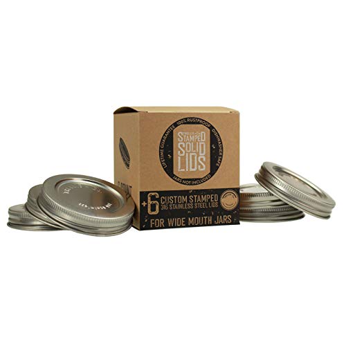 Trellis + Co. 316 Stainless Steel Wide Mouth Mason Jar Lids - 6 Pack - for Storage, Dry Goods, Pickling, Gifts - Durable & Rustproof - Mason Jar Tops