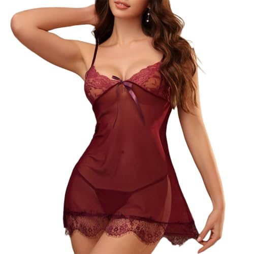 Generisch Elegantes Spitzen-Nachthemd für Damen mit Schleifenträgern als transparente Wohntextilie für verführerische Abende