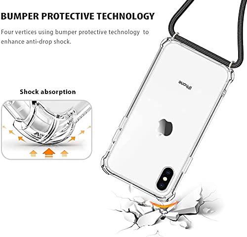 Yespure Crossbody Case For Iphone Xs Max Phone Case Women Girls Clear Soft Slim Tpu Phone Cover Cover With Adjustable Neck Cord Lanyard Strap - Black #TOP2