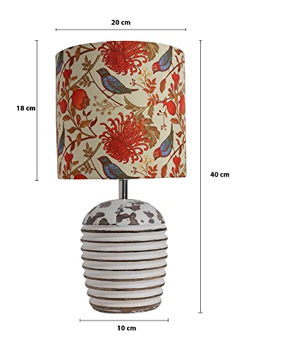 Image of Homesake Decorative Wooden Table Lamp for Living Room with E27 Holder|Bulb Included|Bedside Night Lamp, Table Lamp for Bedroom, Office |Ribbed Basket Design Home Decor Table Light, Birds Drum Shade