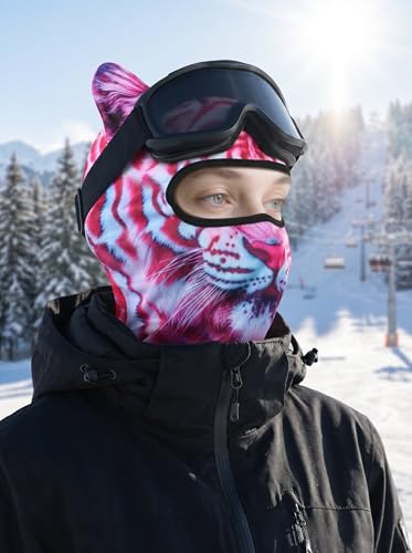 Image of 3D Cat Ski Balaclava Sheisty Face Mask with Ears Cute Animal Ski Mask for Music Festivals Raves Party Outdoor Activities