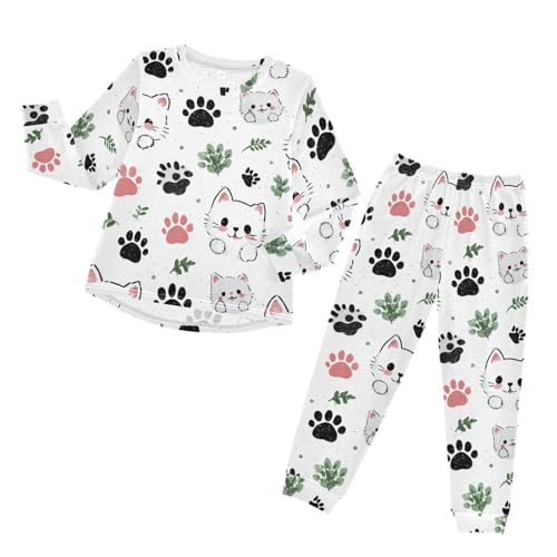 Long Sleeve Pajama Set for Girls Boys,Cute Cats and Prints Comfy Crewneck Sleepwears,Soft Kid's Homewear Clothes Underwear Sets 3T