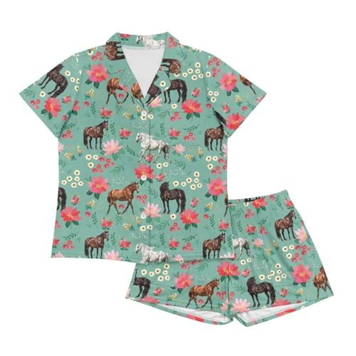 Image of Women's Short Sleeve Sleepwear Pajamas Nightwear with Pockets | skin-friendly breathable material resists pilling fading and deformation after repeated washing