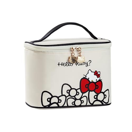 Vimanllie Makeup Bag Large Waterproof Cosmetic Bag with Dedicated Brush Holder, Cute Printed Makeup Organizer for Women Traveling,Portable Toiletry Bag for Girls