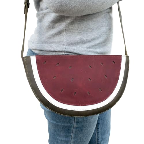Watermelon-Shaped Shoulder Bag with Adjustable Strap, Crossbody Bag, Messenger Bag, Full Grain Leather, Handmade, Dark Jade3
