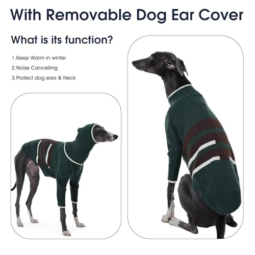 IECOii Windhund Pullover mit Kapuze,Hundepullover,Warmer Italienischer Greyhound Mantel,Whippet Rollkragen Strickpullover,Thermo Hundekleidung,Schlafanzug für Kaltes Wetter,Grün,XS