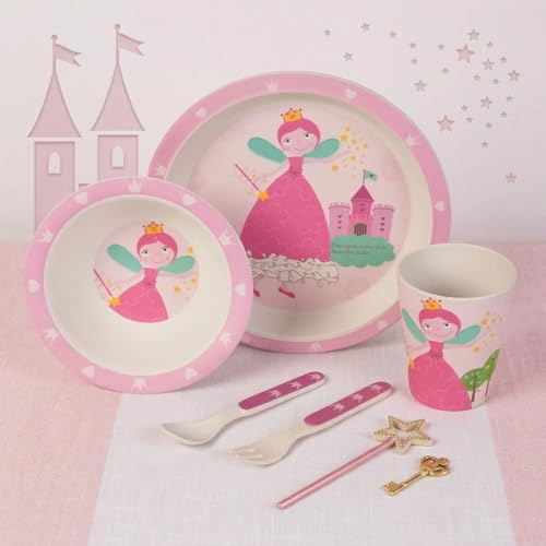 Image of Bamboo Kids Feeding Set of 5 |Kids Crockery Set Tableware |Baby Utensils and Dishes Set | Eco-Friendly |Organic & Natural (Fairy)