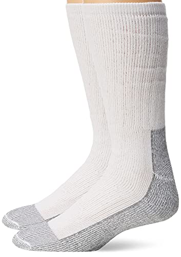 Fruit of the Loom Men's Work Gear Crew Socks with Arch Support | Breathable & Lightweight | 2 Pack Socks,White, Shoe Size 6-12/Sock Size 10-13