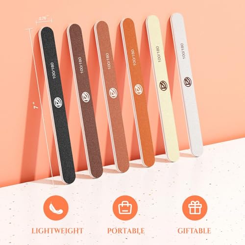 Nail File 12-Pack 100/180 Grit – Double Sided Reusable Emery Board for Natural, Acrylic & Gel Nails, Professional Fingernail Filer, Washable with Travel Case, Assorted Colors