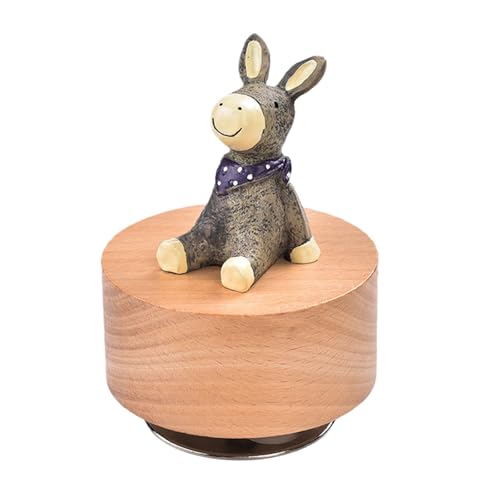 HNsdsvcd Caja musical de madera con movimiento giratorio de animales, caja de música mecánica para exhibición en casa y fiesta de cumpleaños