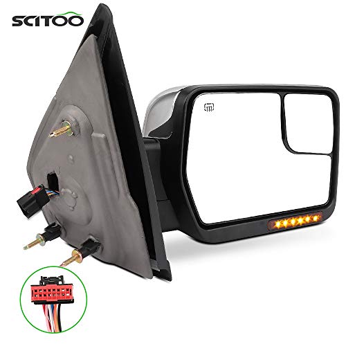 SCITOO Towing Mirrors for 2007-2014 F-150 Blind Spot Mirror Power Heated Chrome Puddle Signal Double Glass (Passenger Side)
