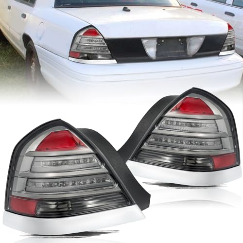 Image of Aosky LED Tail Light Assembly Compatible with 1998-2011 Ford Crown Victoria Rear Taillight Brake Signal Lamp with Bulbs (Smoke)
