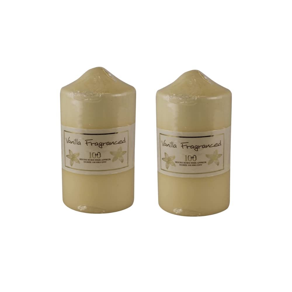 PHG Premium Edition Vanilla Fragranced Pillar Candle | Stylish Long-Lasting Scented Pillar Candles | Classic Pillar Candles | Decorative Pillar Candles | Multipack (Pack of 2, 100 Hour)