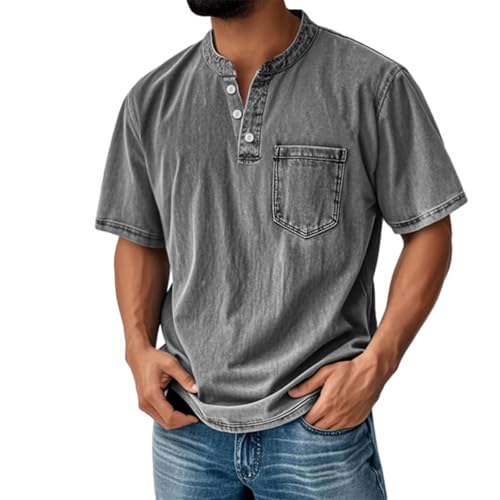 Mokalaha Mens Shirts, with Pockets, Mokalaha Shirts for Men, Men's Vintage Washed and Distressed Lapel Polo