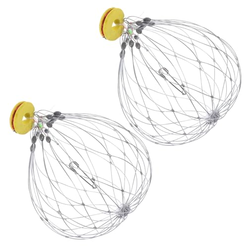 Kisangel Steel Wire Crab Trap Cage 2Pcs 7.87 Inch Automatic Open Close Crab Catcher with Bait Pin and Counterweight for River Lake Sea Fishing