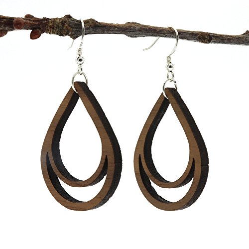 NaturSchatulle Holzschmuck Holzohrringe Tropfen Nussbaum I natürliche Ohrhänger 925 Sterling Silber Ohrringe Holz Damen Ohrschmuck